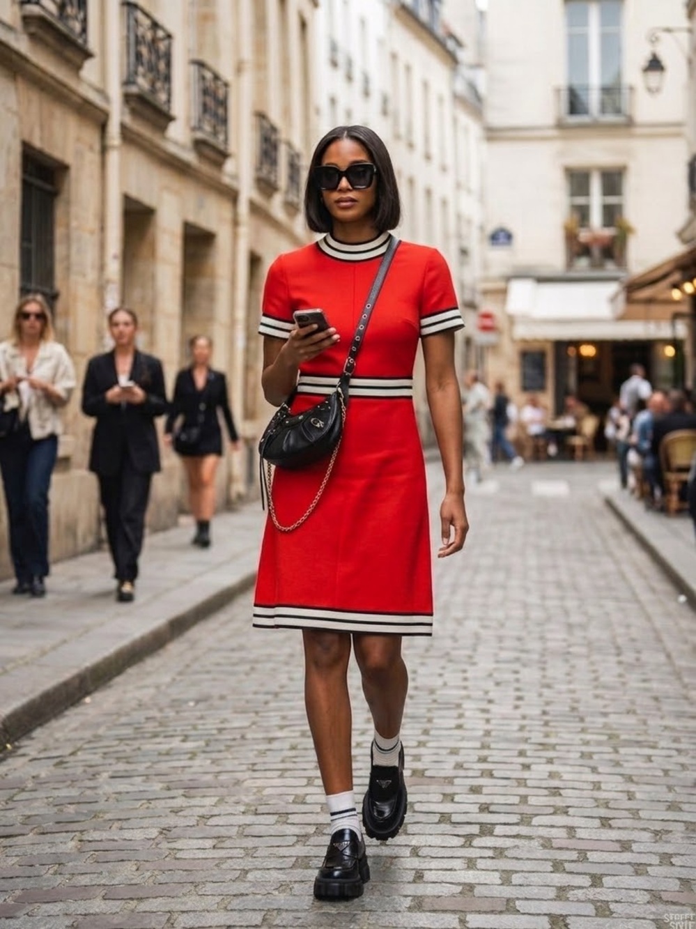 Vintage 60s Géral Paris Red Mod Striped A-Line Short Sleeve Dress - XS